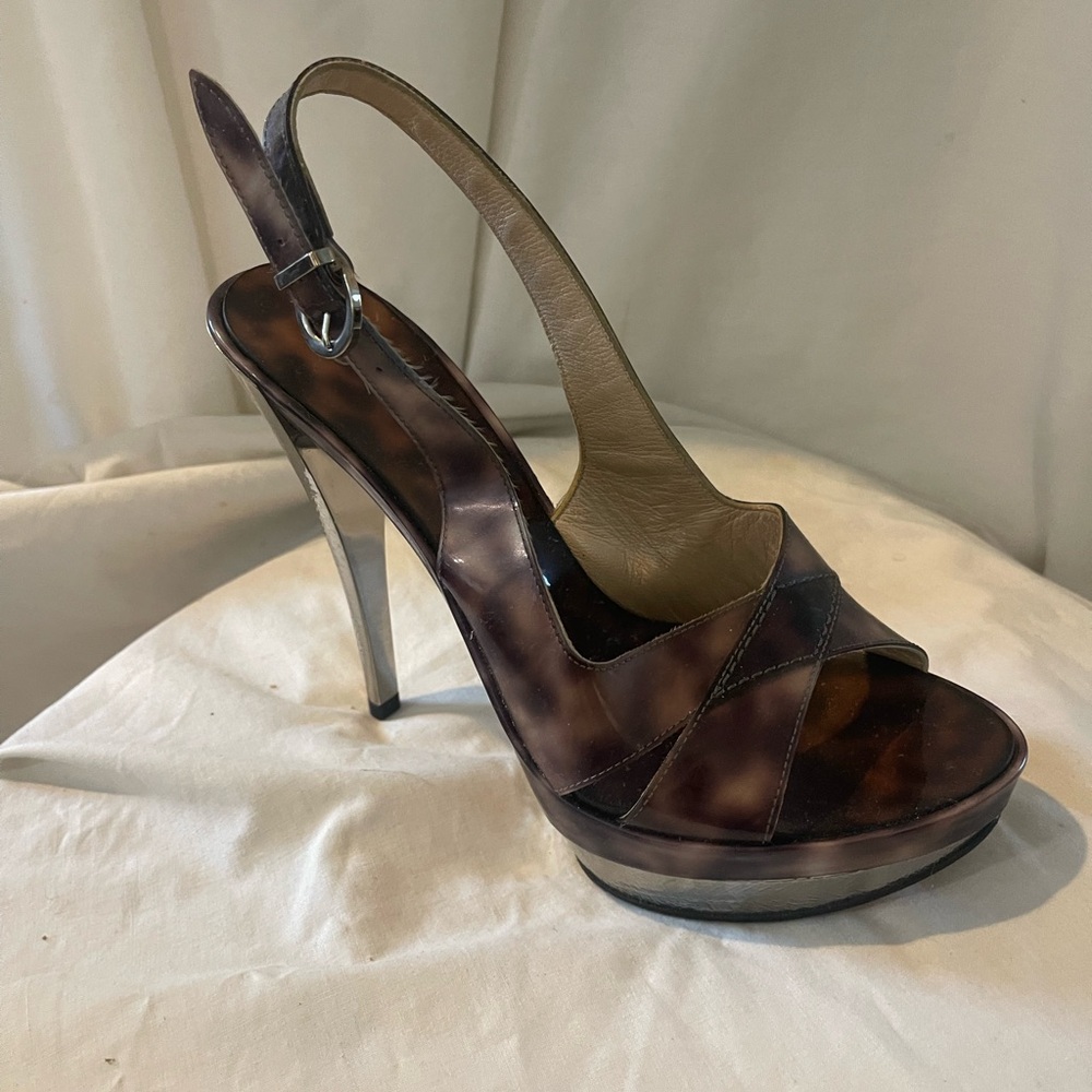 Casadei Slingback Stiletto Chrome Heels